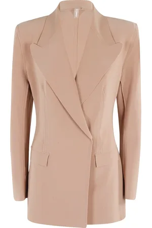 Norma Kamali Jassen, Dames, Bruin, M, Polyester, Dubbelbreasted jas, Cappuccino, Slim Fit