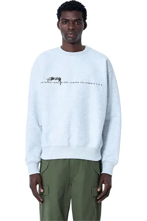 STUSSY Sweatshirts & Hoodies, Heren, Grijs, 2Xl, Katoen, Logo Print Crew Sweatshirt Katoenmix