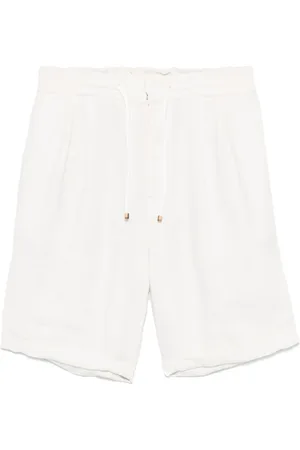 Brunello Cucinelli Korte broeken, Heren, Wit, M, Linnen, Linnen trekkoord shorts