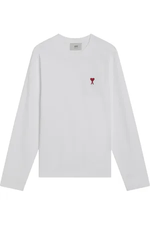 Ami Tops, Dames, Wit, S, Lange mouwen ronde hals T-shirt