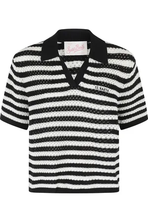 MC2 SAINT BARTH Truien, Dames, Zwart, M, Katoen, Gehaakte poloshirt in zwart en wit