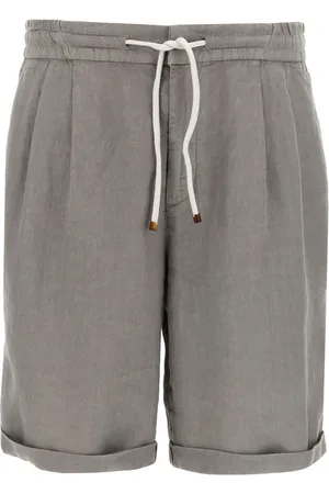 Brunello Cucinelli Korte broeken, Heren, Grijs, L, Linnen, Linnen shorts met trekkoord en zakken