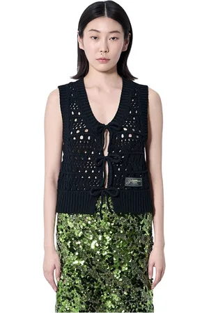Ganni Jassen, Dames, Zwart, L, Katoen, Gebreid Logo Patch Vest