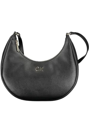 Calvin Klein Tassen, Dames, Zwart, ONE Size, Polyester, Zwarte dames schoudertas met logo