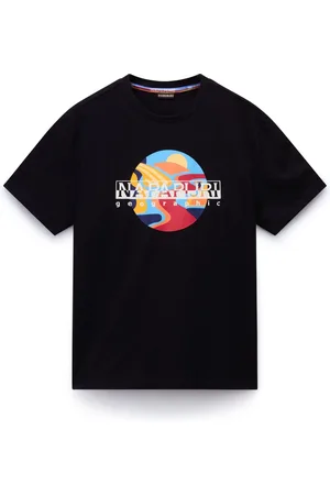 Napapijri Tops, Heren, Zwart, L, Katoen, Korte Mouw Grafische Tee Valdor