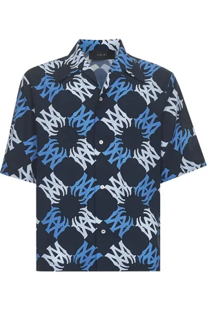 AMIRI Overhemden, Heren, Blauw, M, Blauw Monogram Bowling Kraag Shirt
