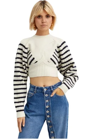 Jean Paul Gaultier Truien, Dames, Wit, S, Wol, Gestreepte wollen trui
