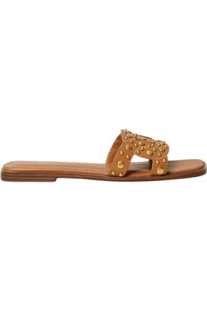 Twin-Set Schoenen, Dames, Bruin, 37 EU, Studded Leren Slide Sandalen