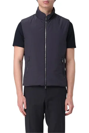 MOORER Jassen, Heren, Blauw, M, Polyester, Blauwe Gewatteerde Vest met Rits