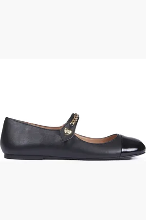 Moschino Schoenen, Dames, Zwart, 36 EU, Leer, Zwarte Ballerina Schoenen met Lintstrik
