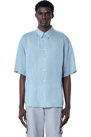 OUR LEGACY Overhemden, Heren, Blauw, M, Geo Stripe Weave Overhemd