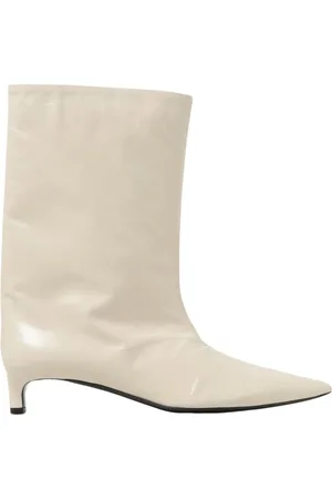 Jil Sander Schoenen, Dames, , 36 EU, Leer, Ivoor Kitten Heel Enkellaarzen