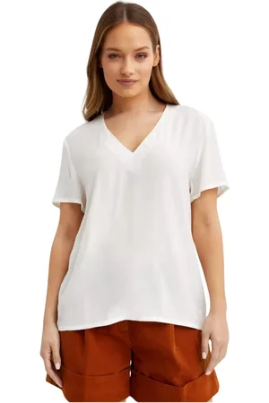 FAY Tops, Dames, Wit, L, Katoen, Witte V-hals blouse met korte mouwen