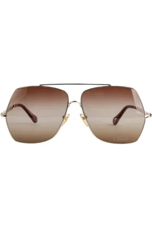 Chloé Accessoires, Dames, Veelkleurig, ONE Size, Gouden en bruine stalen zonnebril