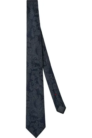 Brunello Cucinelli Accessoires, Heren, Blauw, ONE Size, Wol, Navy Blauw Paisley Print Zijden Stropdas
