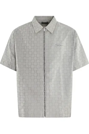 Givenchy Overhemden, Heren, Grijs, L, Monogram Rits Shirt Grijs