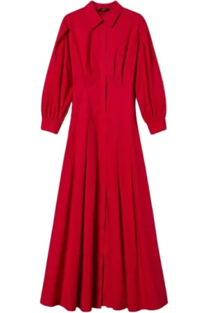 Twin-Set Kleedjes, Dames, Rood, S, Katoen, Lange chemisierjurk van katoenpopeline