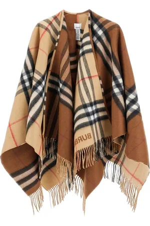 Burberry Jassen, unisex, , ONE Size, Wol, Wol Kasjmier Ruitpatroon Franje Cape