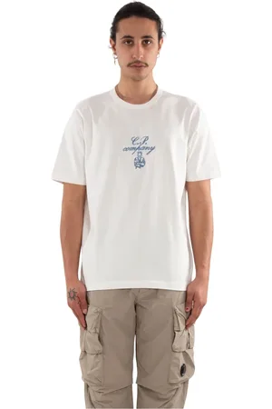 C.P. Company Tops, Heren, Wit, M, Twisted Jersey Embro Tee