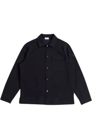Moncler Jassen, Heren, Zwart, L, Katoen, Navy Blue Overhemdjasje met Drukknoopsluiting