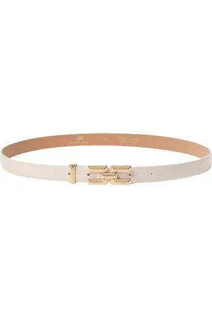 Elisabetta Franchi Accessoires, Dames, Geel, XS, Leer, Boter Logo Gesp Leren Riem