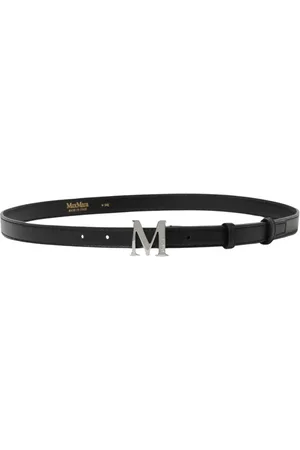 Max Mara Accessoires, Dames, Zwart, L, Klassieke Zwarte Leren Riem met Gepolijste Gesp