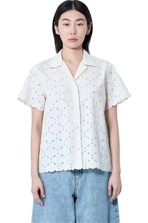 Moncler Blouses & Shirts, Dames, Wit, XS, Katoen, Kanten knoopsluitingsshirt