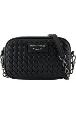 Emporio Armani Tassen, Dames, Zwart, ONE Size, Leer, Zwarte leren handtas met kettingriem