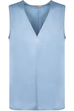 BLANCA Tops, Dames, Blauw, S, Satijn, Blauwe Satijnen Mouwloze Top
