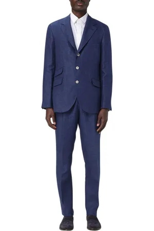 Brunello Cucinelli Pakken, Heren, Blauw, L, Linnen, Blauw Linnen Klassiek Pak
