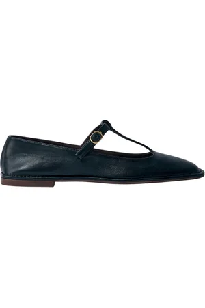 The Row Schoenen, Dames, Zwart, 40 EU, Leer, Vierkante T-Strap Leren Platte Schoenen
