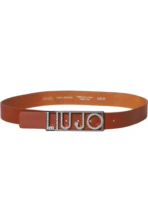 Liu Jo Accessoires, Dames, Bruin, S, Leer, Leren Riem met Rhinestone Logo