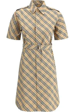 Burberry Kleedjes, Dames, , 3Xs, Geruite Overhemdjurk met Verstelbare Sjerp
