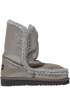 Mou Schoenen, Dames, Grijs, 36 EU, Leer, Metallic Gebreide Rand Enkellaarzen