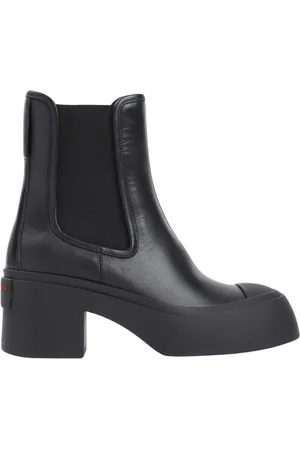 Marni Schoenen, Dames, Zwart, 39 EU, Leer, Zwarte Leren Blokhaklaarzen