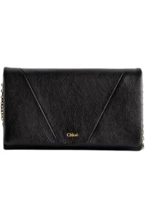 Chloé Accessoires, Dames, Zwart, ONE Size, Leer, Leren kettingportemonnee met klep