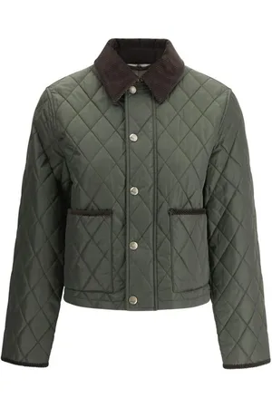 Burberry Jassen, Dames, Groen, L, Gewatteerde jas met corduroy kraag