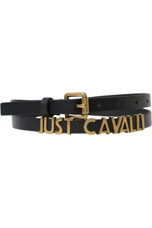 Roberto Cavalli Accessoires, Dames, Zwart, 90 CM, Zwarte Leren Logogordel Stijlvol Accessoire