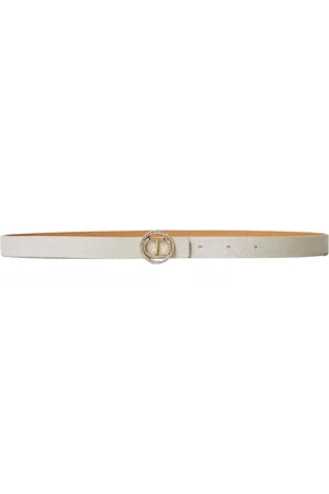Twin-Set Accessoires, Dames, Wit, L, Leren Riem met Parel Detail