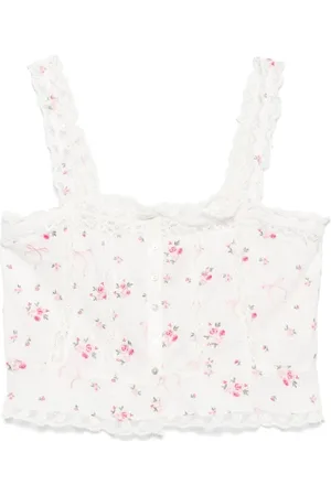 LOVESHACKFANCY Tops, Dames, Roze, M, Bloemen Geborduurde Roze Top