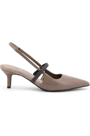 Brunello Cucinelli Schoenen, Dames, Grijs, 37 EU, Leer, Witte platte schoenen met elastische band