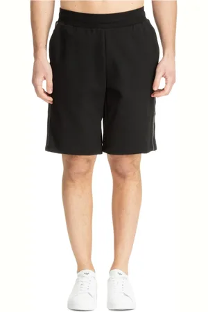 EA7 Korte broeken, Heren, Zwart, M, Katoen, Effen trekkoord track shorts met zakken
