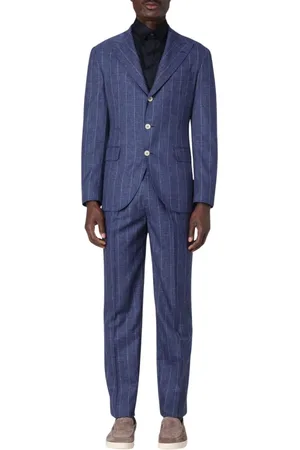 Brunello Cucinelli Pakken, Heren, Blauw, S, Linnen, Blauw Gestreept Linnen Pak