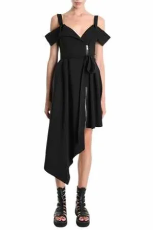 LA HAINE INSIDE US Kleedjes, Dames, Zwart, XS, Zwarte Asymmetrische Techno Stretch Jurk met Gekruiste Bandjes