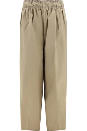 Prada Broeken, Dames, , L, Katoen, Wijde katoenen broek met iconische plaquette