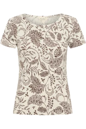 Part Two Tops, Dames, Bruin, S, Gestreepte Tee met Paisley Print