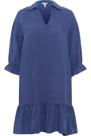 Part Two Kleedjes, Dames, Blauw, 4Xl, Linnen, Vrouwelijke Jurk met Volantzoom
