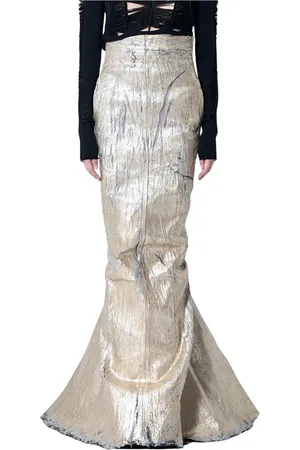 Rick Owens Rokken, Dames, Geel, S, Denim, Metallic Coated Denim Asymmetrische Rok