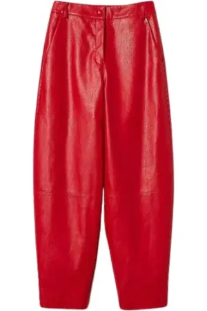 Twin-Set Broeken, Dames, Rood, S, Leer, Imitatie leren Barrel Broek Dames
