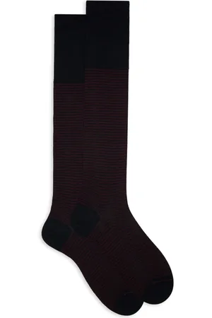 Gallo Ondergoed, Heren, Veelkleurig, M, Katoen, Lange katoenen sokken voor heren blauw/bordeaux strepen windsor